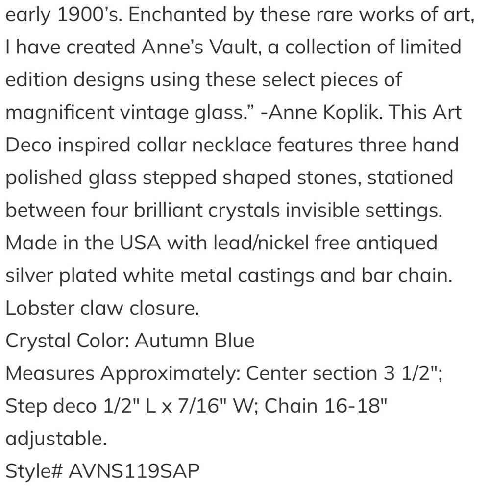 Gorgeous blue crystal necklace with silver-plated chain. Art Deco style. NWOT - Picture 8 of 8